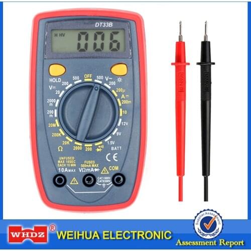 WHDZ DT33B Backlight Buzzer Portable Mini Digital Multimeter Protection AC DC Ammeter Voltmeter Ohm Meter Data Hold Battery Test