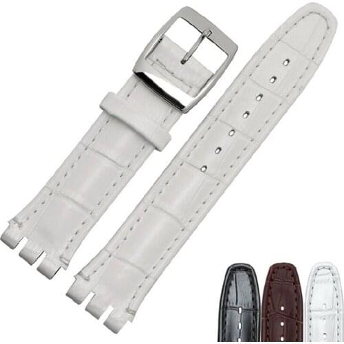 High Quality Luxury Black Brown 17mm 19mm Waterproof Genuine Leather Watch Strap Band For Swatch Alligator Pattern Leather Belt