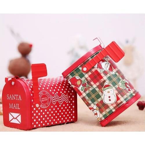 Christmas Decorations Tinplate Mailbox Box Wrought Iron Mailbox Can Children Gift Cartoon Candy Box Decorations Ornaments