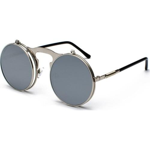 Steam Punk Sunglasses Men Women Flip Up Round Sun Glasses for Female Male Brand Designer Steampunk Sunglasses-women Metal Frames