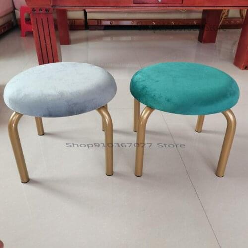 Fabric Wrought Iron Shoe Stool Creative Round Stool Living Room Small Bench Small Chair Backrest Coffee Table Low Stool