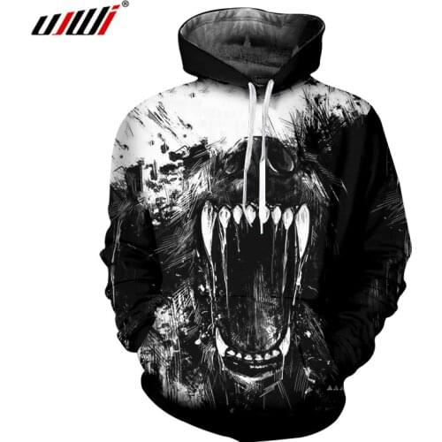 UJWI Men Hoodies Tooth Bear 3D Printing Hip Hop Hoodie Tracksuit Men Sportwear Spring Fashion Personality Casual Pullovers