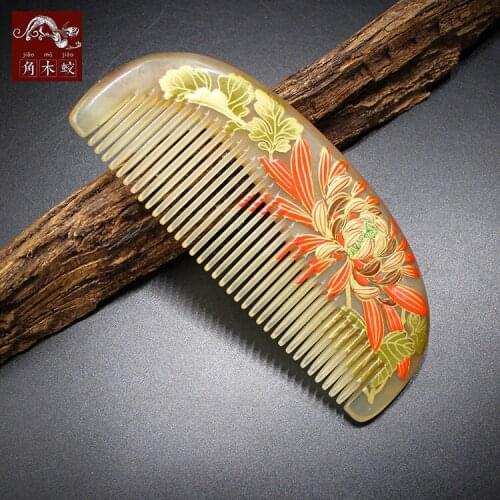 TOP END Authentic Natural sheep horn comb high-quality hand-painted art fine tooth pocket comb bag comb 660