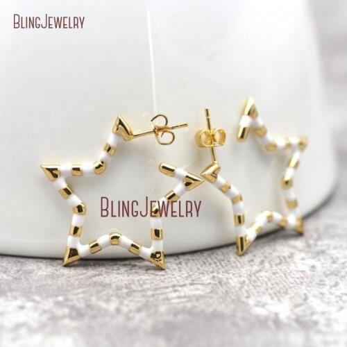 Cut Out Star Hoop Earrings Pink White Enamel Star Drop Earrings ER28989