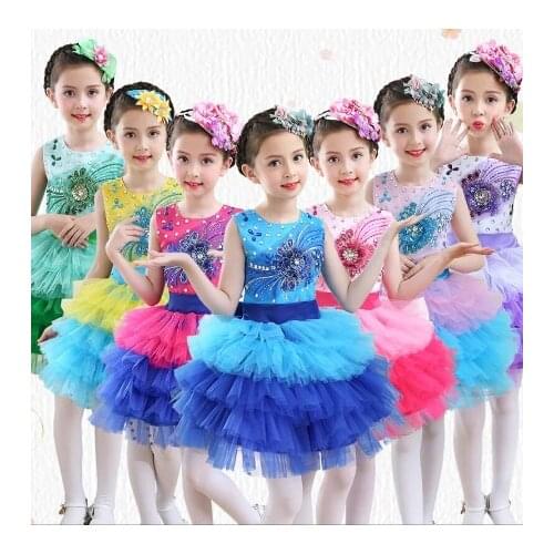 Girl Princess Skirt Full Dress Ballroom Party Student Choir Performance clothes Sequined Thick Disorderly Yarn Skirt Outfits