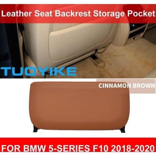 LHD RHD Cinnamon Brown Car Rear Seat Back Backrest Panel Genuine Leather Cover Storage Pocket For BMW F10 F11 F18 520 525 530