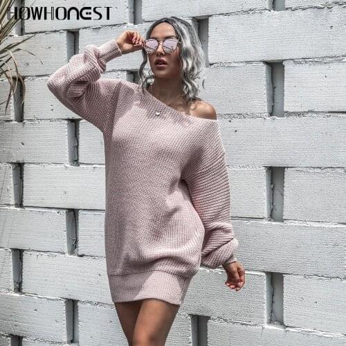 Za Womens Sweater Elegant Sexy Off Shoulder Lantern Sleeve Losse Knitted Mini Dress Casual Vintage Solid Ladies Vestido Traf