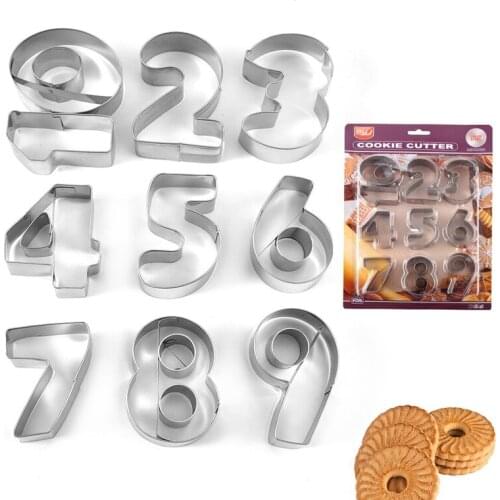 10PCS Biscuit Moulds Stainless Steel Numbers Cookie Cutters Set DIY Pasty Chocolate Press Embosser Kitchen Cake Decorating Tools