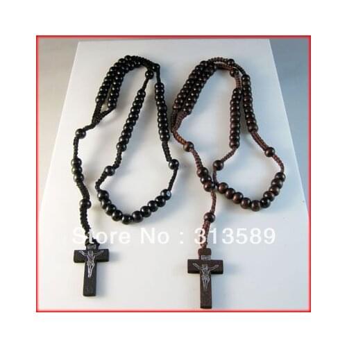 12pcs PER LOT 24" CATHOLIC SAINT WOOD BEADS NECKLACE / Moq 1 lot/ Great Gift