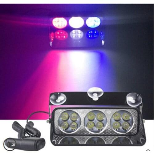 12 LED Car 12V Police Strobe Flash Light Dash Windshield Auto Emergency Warning 10 Flashing Fog Lights With Power off Memory