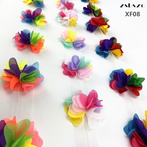 2 Yard 33 color 3D Chiffon Flowers DIY 5cm Width lace trim 24 flower lace ribbon decoration clothes accessories XF08