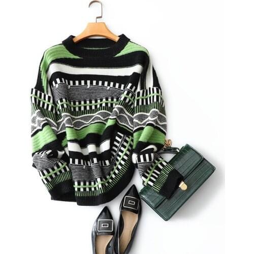 2020 fashion designers loose sweater brand high quality womens crew neck striped 100% cashmere pullovers for women