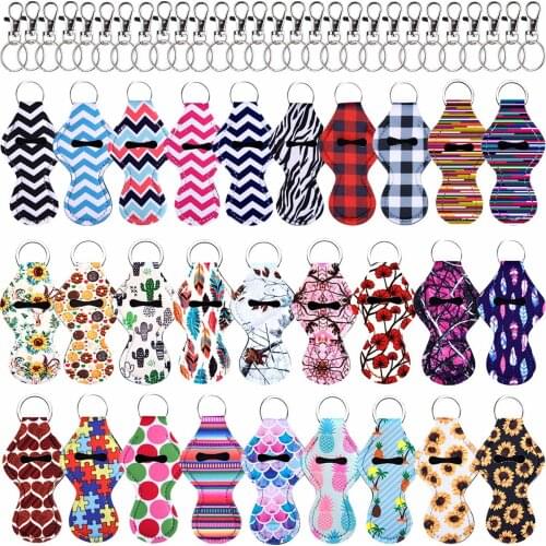 28pcs Neoprene Chapstick Keychain Lipstick Holder The Best Gift For Birthday Christmas Valentines Day Different Vibrant Print