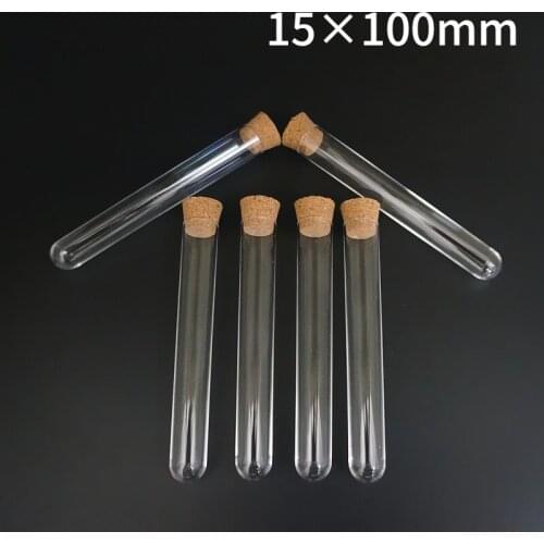 30pcs/Pack 15x100mm Plastic test tube with cork round bottom laboratory plastic tube Hard transparent vial Wedding favours