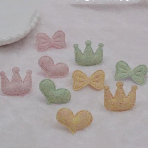40Pcs/Lot Crown Heart Bowknot Padded Appliques For DIY Handmade Children Hair Clip Accessories Patches