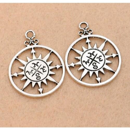 5pcs Antique Silver Plated Compass Charms Pendants Jewelry Making Bracelet Findings Crafts Accessories 36x27mm