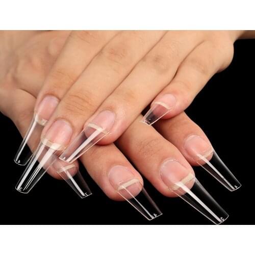 600Pcs NEW Long Coffin Fake Nail Half Cover French Acrylic False Nails Press On Ballerina Nails Art Manicure Tools