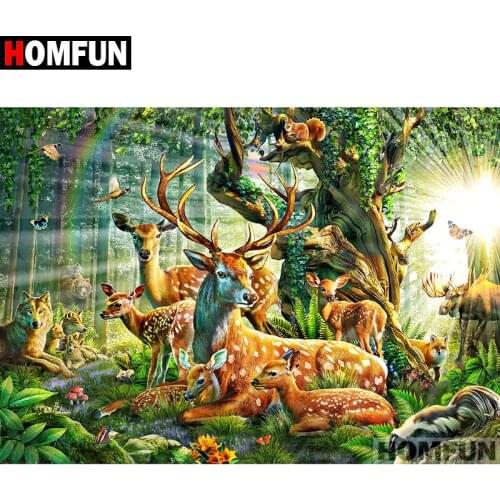 HOMFUN Full Square/Round Drill 5D DIY Diamond Painting "Forest deer" Embroidery Cross Stitch 5D Home Decor Gift A07096