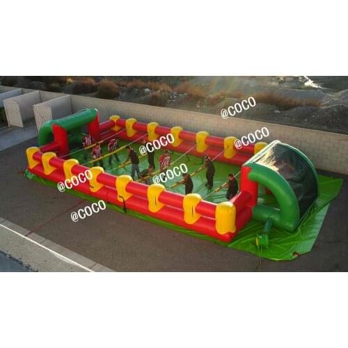 Free shipping to door! 12x6m human foosball inflatable football pitch, pvc commercial rent inflatable soccer field