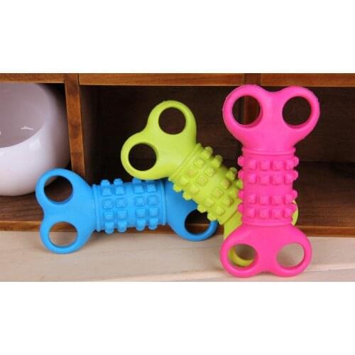 Free shipping Dog chews toys 3 candy colors pet toys Non-toxic soft rubber bone 4hole shaped chew toys for dogs Pet products toy