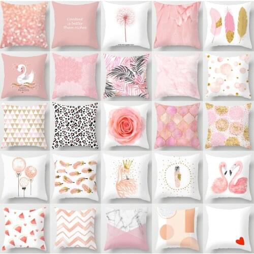New Pink Roses Feathers Geometric Cushion Cover Modern Fashion Nordic Simple Pillowcase Decorative Sofa Seat Throw Pillows Cover