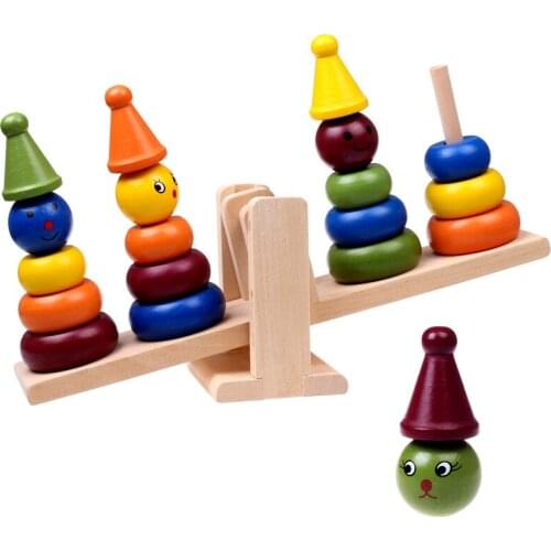 Wooden Montessori toys rainbow tower rainbow stacker seesaw clown balance scale board wooden toys for kids early learning