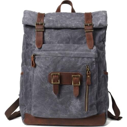Euro Style Travel Outdoor Backpack Multi-functional Waxed Canvas Men Rucksacks Waterproof Large Capacity Work Laptop Backpack