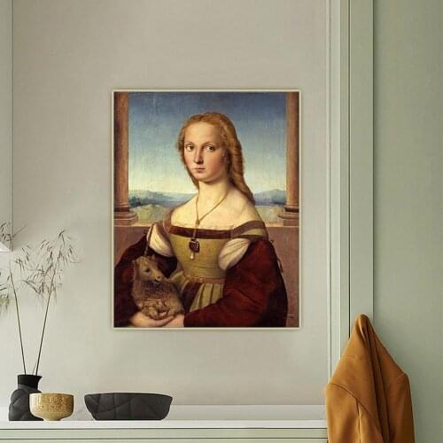 Lady with a unicorn by Raffaello Santi Canvas Oil Painting Aesthetics Picture Art Backdrop Wall Hanging Decor Home Decoration