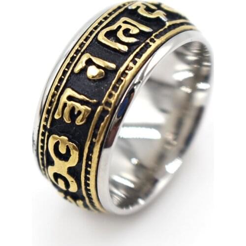 AsJerlys Mantra Rotatable Ring Mens Titanium Steel Tide Retro Personality Single Index Finger Ring For Men Women Rings Jewelry