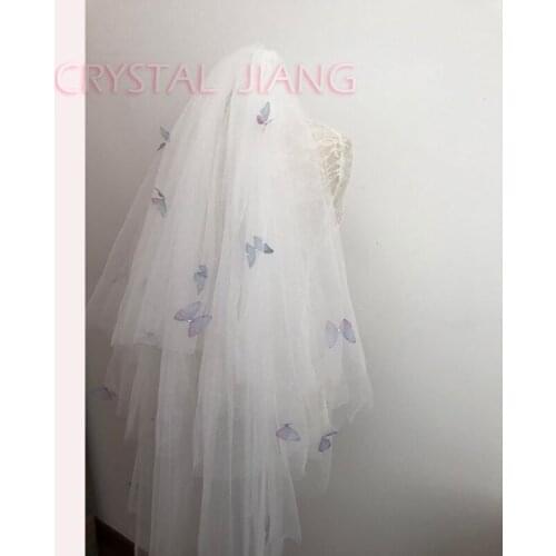 Short Butterfly Bridal Veils Raw Edge 4 Layers Colorfull Wedding Veil