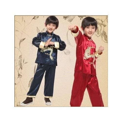 Long Sleeve Dragon Boy Kung Fu Chinese Traditional Costume Top+ Pants Children Nation Cospaly Clothes Chinese Folk Costume 16