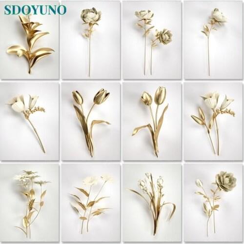 SDOYUNO 60x75cm Paint By Numbers Golden Rose DIY Oil Painting By Numbers On Canvas Flowers Frameless Number Painting Decor
