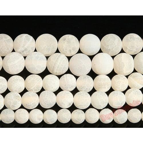 Factory price Natural Stone Frost Crab White Agat Round Loose Beads 4 6 8 10 12MM Pick Size For Jewelry Making