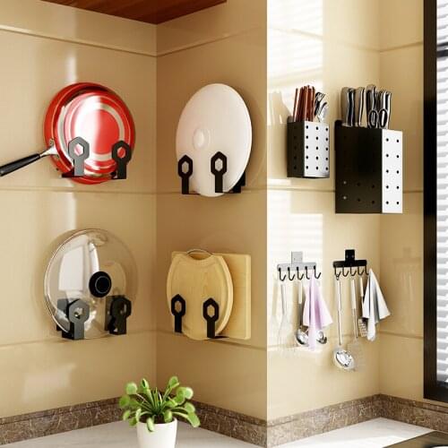 Kitchen Storage Rack Punch-Free Stainless Steel Wall-Mounted Knife Cutting Board Pot Cover Rack Seasoning Utensils Storage Rack