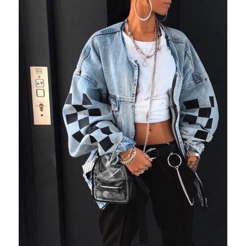 2020 Jean Jacket Women Denim Jackets Autumn Winter Loose Plaid Zipper Tops Streewear Hip Hop Coats Jackets Ladies Plus Size 5xl