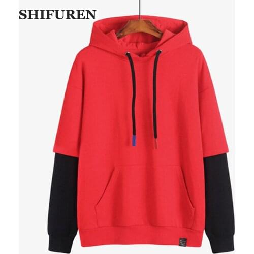 SHIFUREN Mens Hoodies Sweatshirt Long Sleeve Patchwork Cotton Hip Hop Streetwear Male Casual Hooded Pullover Tracksuit S-XXL