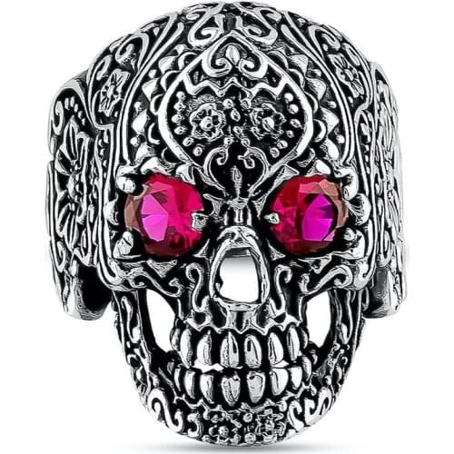 Men Silver Ruby Gemstone Ring, Skull Model Men Ring, Fashion Ring, Signet Ring, Solid 925 Sterling SilverVintage Antique Jewelry