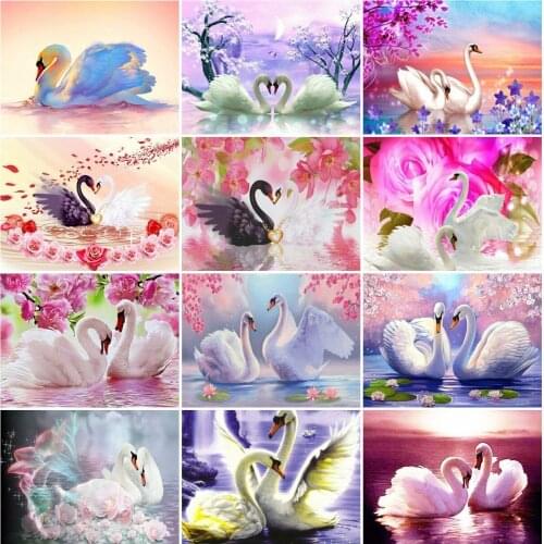 AZQSD Full Square Diamond Embroidery Swan Mosaic Diamond Painting Animal Cross Stitch Kits Rhinestones Needlework Home Decor