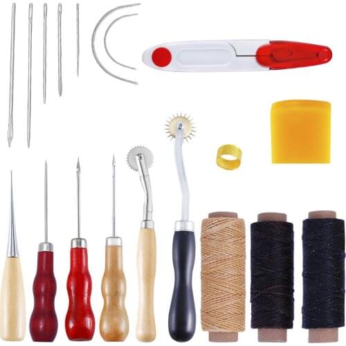 DIY Leather Craft Tools Kit Hand Sewing Stitching Punch Carving Work Saddle Set Professional Leather Craft Accessories