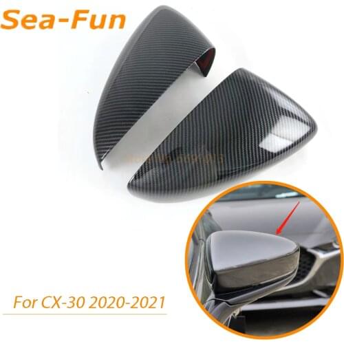 For Mazda CX-30 CX30 2020 2021 Rearview Mirror Cover Trim Rearview Cap Overlay Sticker Carbon Fiber ABS Chrome Car Accessories