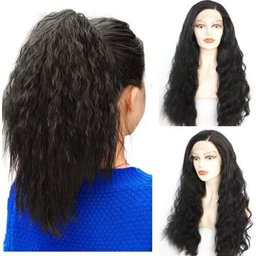 Cheap African American Wigs 150% Long Black Afro Kinky Curly Synthetic Wigs Heat Resistant Gluelese Lace Front Wigs for Women