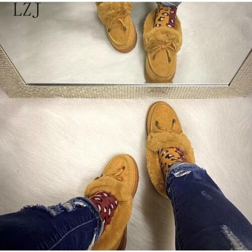 New Womens Boots Fashion Women Winter Cotton Shoes Plush Warm Snow Boots Ladies Casual Flat Short Boots Color Furry Females