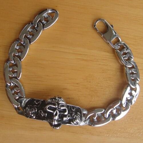 Punk cool men/boys stainless steel skull & rose chain bracelet men jewelry bracelets bangles