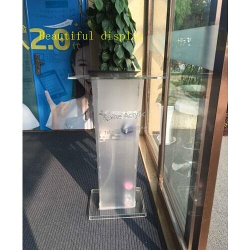 Acrylic Podium for Floor, Open Back with Shelf, Curved - Clear