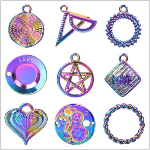 Simplicity Geometry Charms For Jewelry Making Supplies Round Pentagram Rainbow Pendant Charm DIY Necklace Earring Accessories 5x