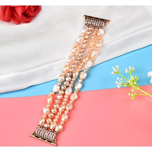 Girls Wristband For Apple Watch strap 6 5 4 3 2 1 Bands 40mm 38mm 42mm 44mm Elastic Bling Pearl Bracelet Luxury Jewelry Strap