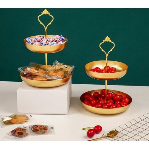 Luxury Nordic Style Jewelry Ring Stand Makeup Holder Cosmetic Storage Iron Gold Plated 2-Tier Display Tray Fruit Snacks Plate