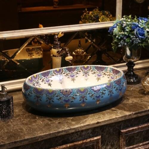 Handmade Europe Vintage Style Lavobo Ceramic Bathroom Countertop Bathroom Sink ceramic wash basin oval