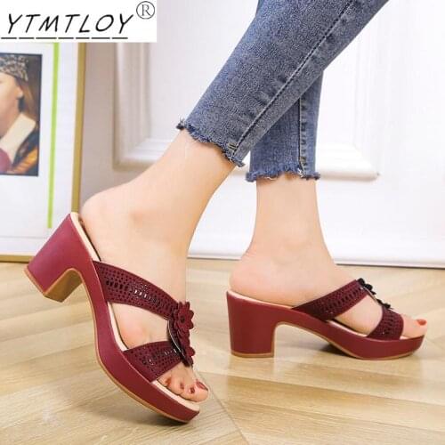 High Heels Summer Beach Platform Womens High-heeled Open-toe Slippers Applique Bow Womens Sandals Clog Slippers
