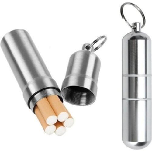 Cigarette Box Waterproof Cigarete Case Toothpick Capsule Holder With KeychainSilver Aluminum Alloy Tobacco Tube Mens Gift